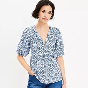 LOFT Floral Puff Sleeve Tie Neck Top Sz. XSP